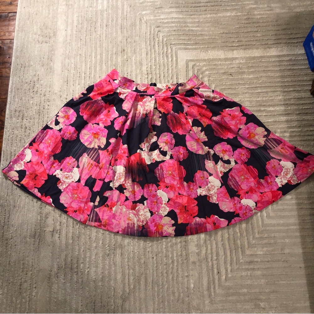 Cynthia Rowley Pink and Black Floral A-Line Skirt